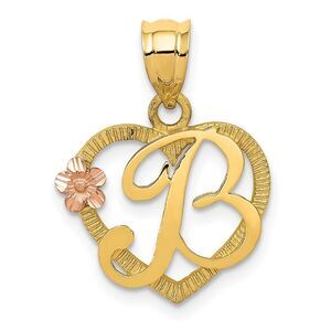 14k Two Tone Gold Grace Collection 15mm Heart Initial B Pendant